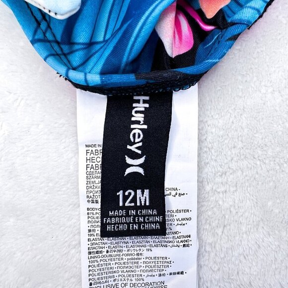 Hurley One Piece Swimsuit | Baby Girls | 12 Months | Tropical Floral | Pink Blue - Picture 8 of 9